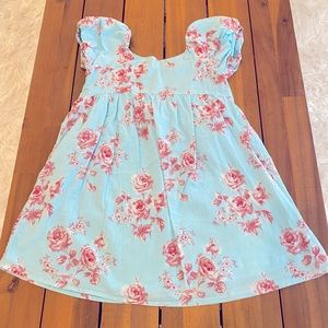Janie and Jack Girls Light Blue w Red Floral Print Dress, Sz 5